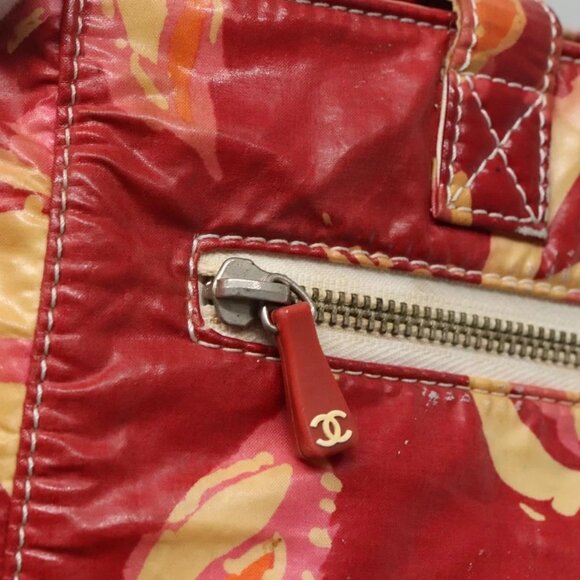 CHANEL High Summer Tote Bag Vinyl Red Silver CC Auth - Picture 10 of 16